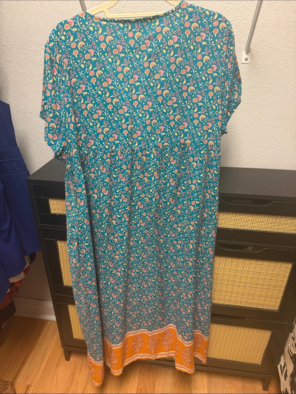 NATURAL LIFE Teal Floral V-Neck Maxi Dress with Orange Hem - Picture 5 of 5